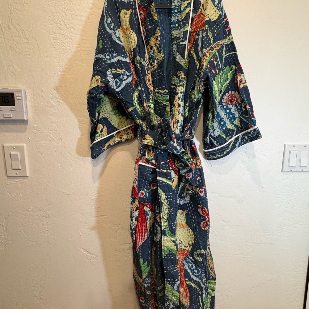Colorful Bird Print Kimono Robe